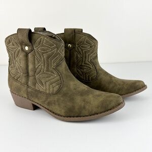 Olive Suede Western Ankle Boots